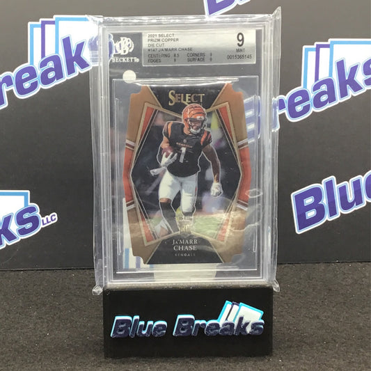 2021 Panini - Select - Ja'Marr Chase - Die Cut Prizm Copper 0 #147 - Beckett 9 - Cincinnati Bengals