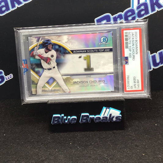 2023 Bowman Chrome Scouts Top 100 Jackson Chourio #BTP1 PSA 10 Brewers