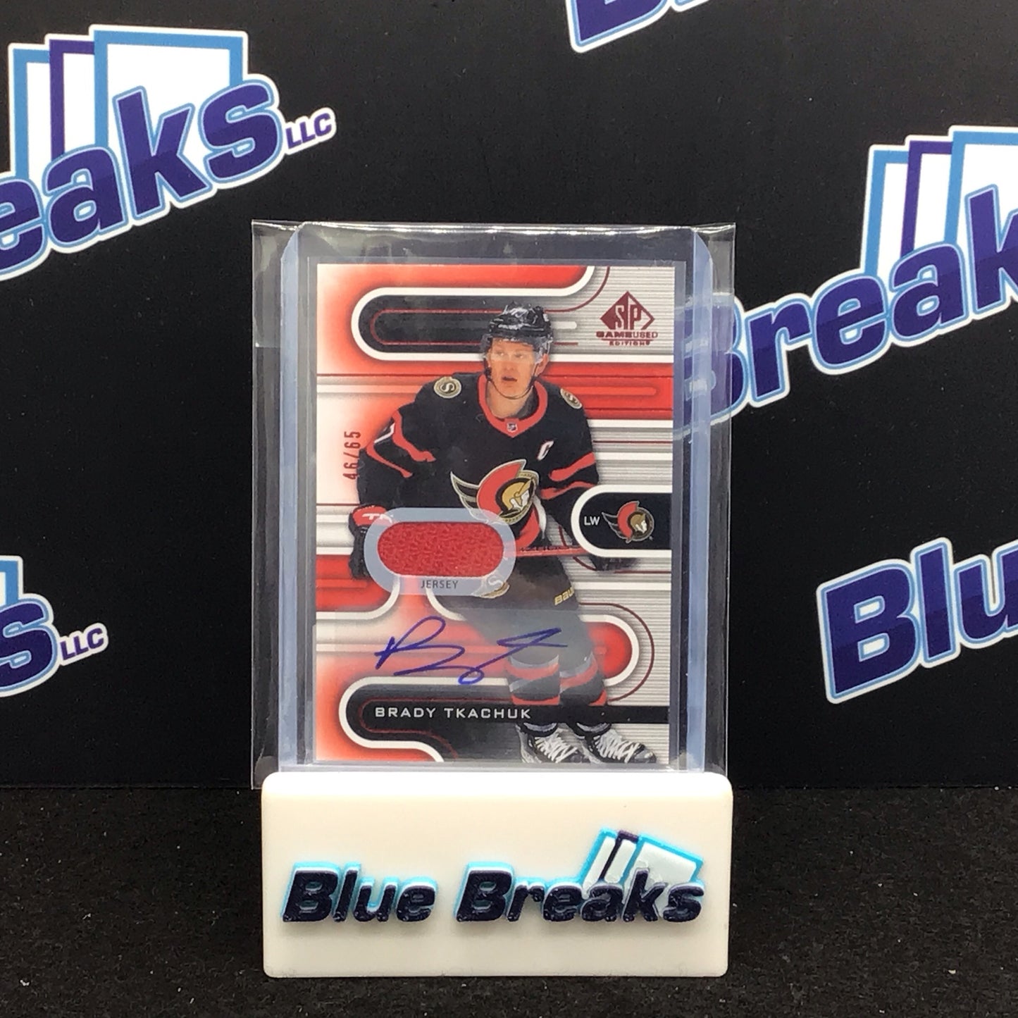 2022-23 Upper Deck SP Game Used red Brady Tkachuk relic auto 46/65 #4 Senators