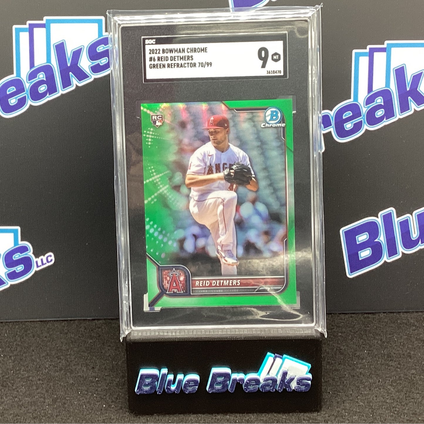 2022 Bowman Chrome Green Refractor Reid Detmers 70/99 SGC 9 #6 Angels