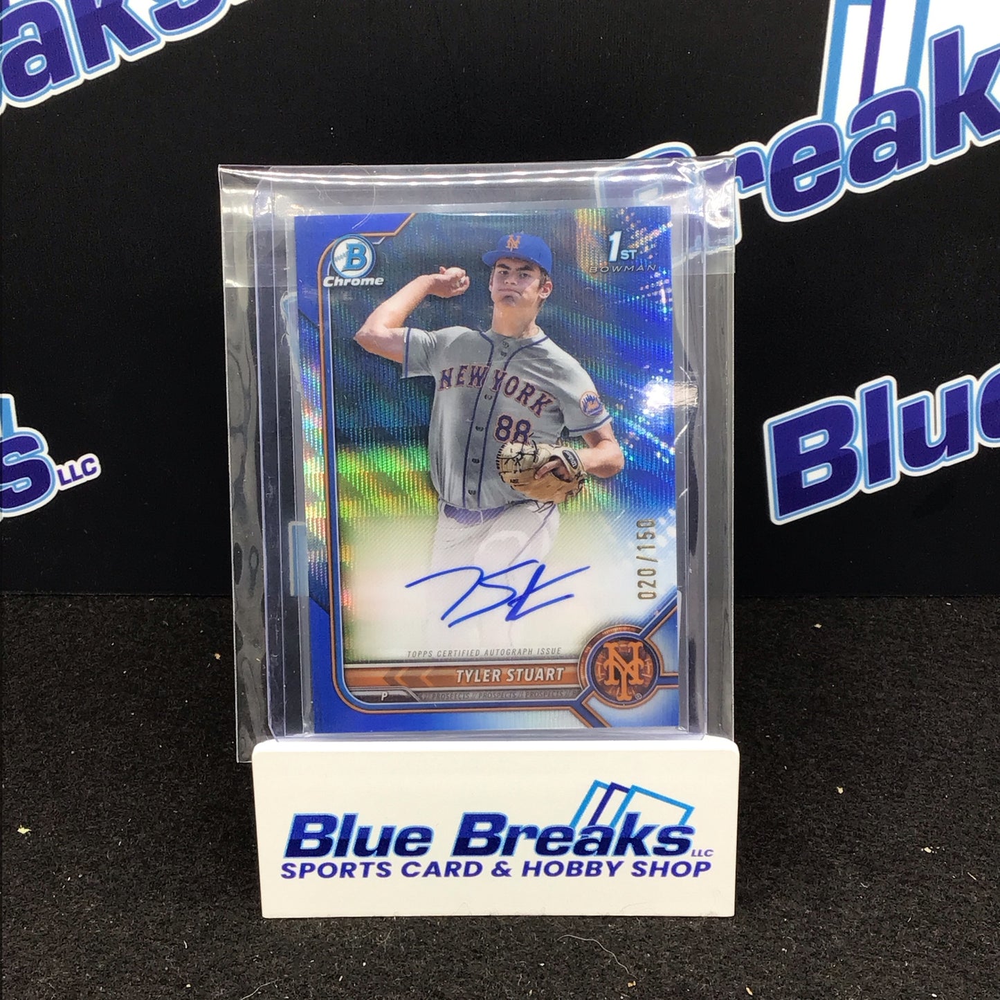 2022 Bowman Chrome 1st Bowman blue wave Tyler Stuart auto 020/150 #CDA-TST Mets
