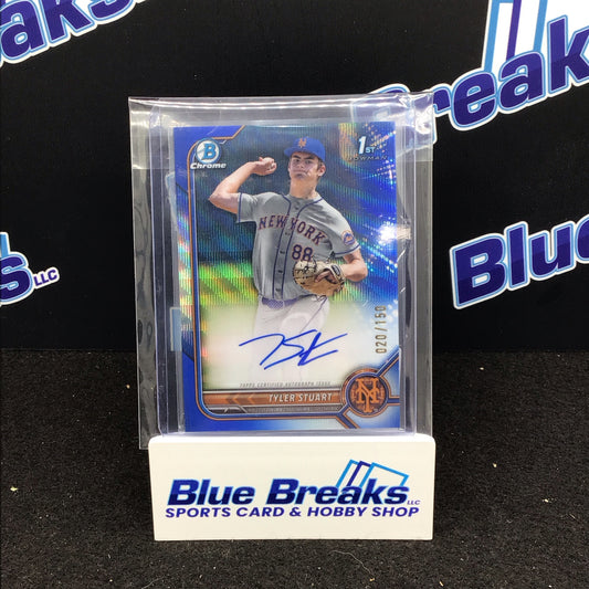 2022 Bowman Chrome 1st Bowman blue wave Tyler Stuart auto 020/150 #CDA-TST Mets