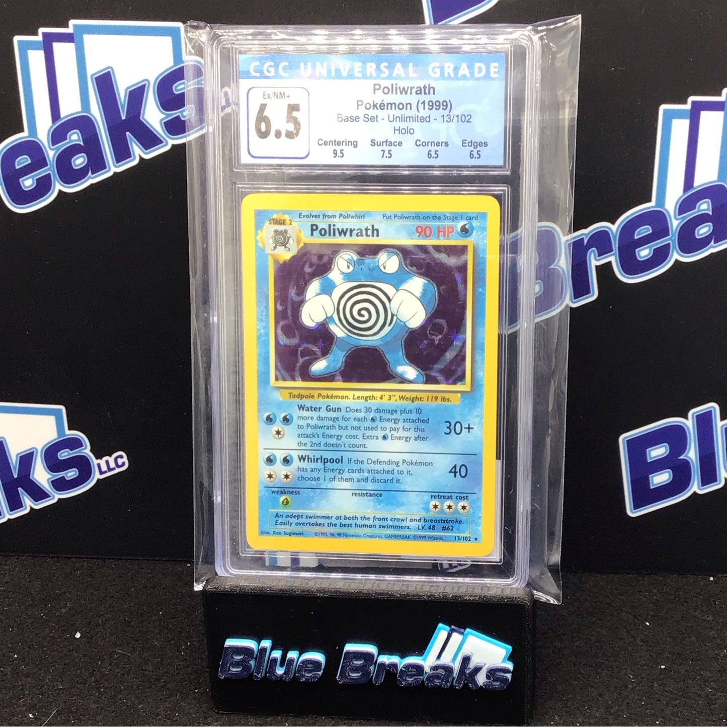 1999 Pokémon Poliwrath Holo Base Set Unlimited 13/102 CGC 6.5