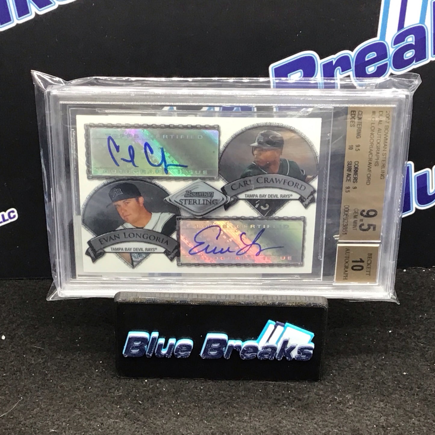 2007 Bowman Sterling dual autographs Longoria Crawford 258/275 BGS 9.5 Rays