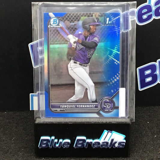 2022 Bowman Chrome 1st Bowman blue refractor Yanquiel Fernandez 026/150 #BCP-191 Rockies