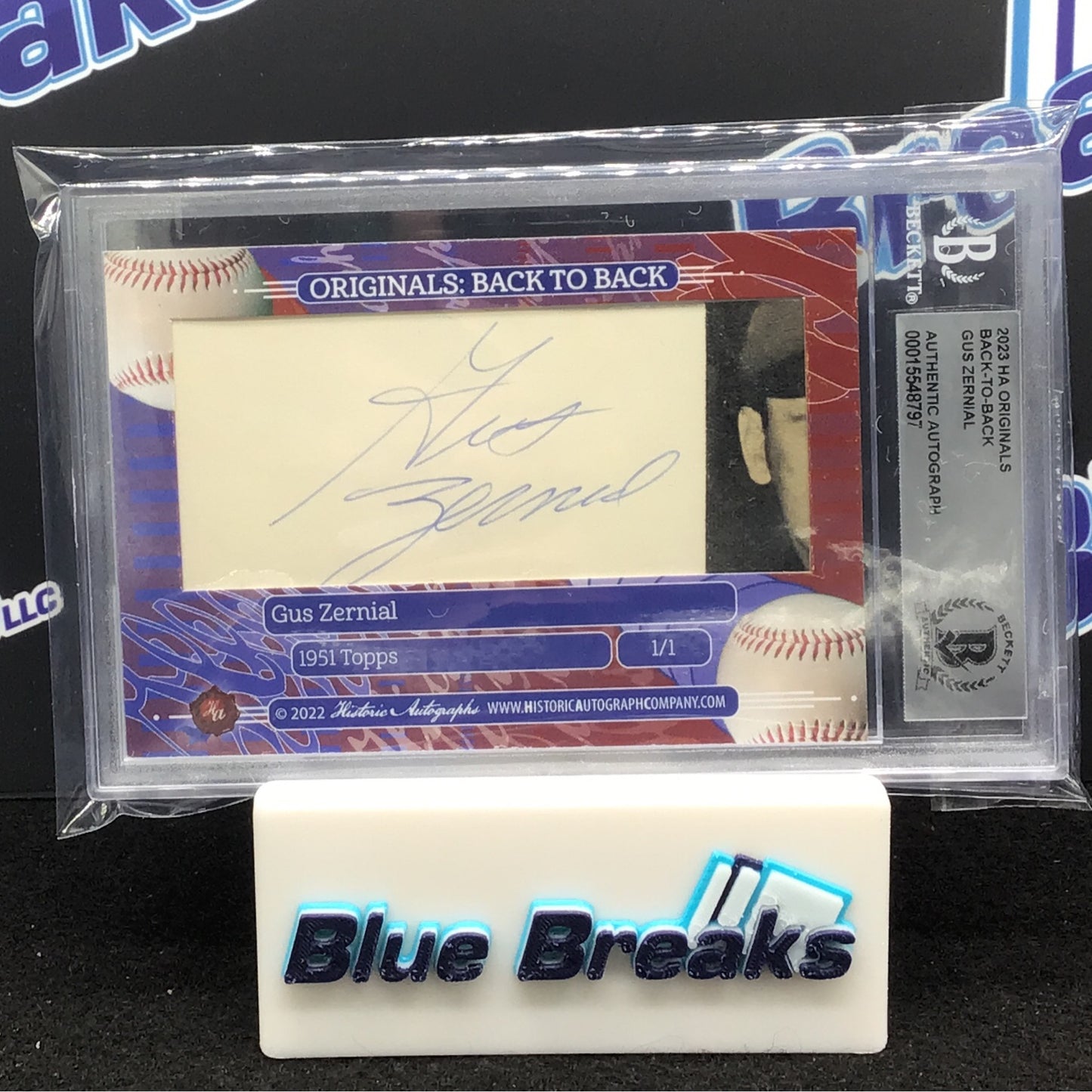 2023 HA Originals Back-to-Back Gus Zernial 1951 Topps 1/1 Beckett Authentic