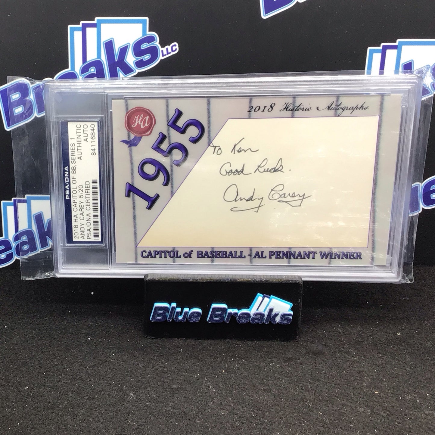 2018 HA Capitol of BB, Series 1 Andy Carey 5/20 PSA/DNA Certified Authentic Auto