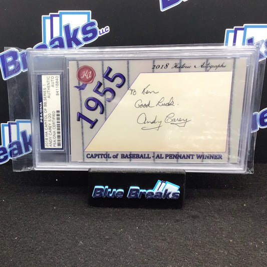2018 HA Capitol of BB, Series 1 Andy Carey 5/20 PSA/DNA Certified Authentic Auto