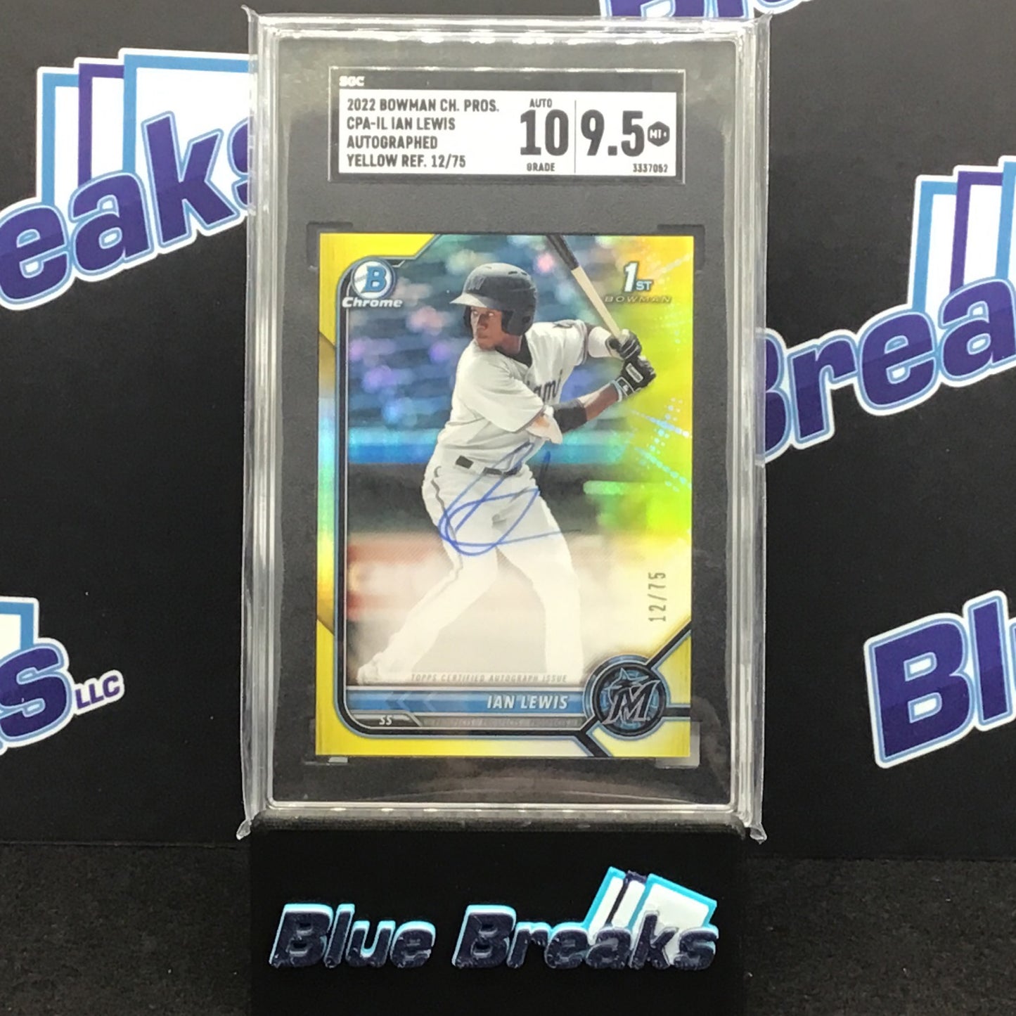 2022 Bowman Chrome Prospects Yellow Refractor Ian Lewis auto 12/75 #CPA-IL SGC 9.5 / 10 Marlins