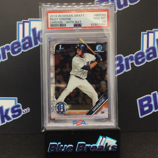 2019 Bowman Draft - Riley Greene - Chrome - With Bat - PSA 10 - Detroit Tigers