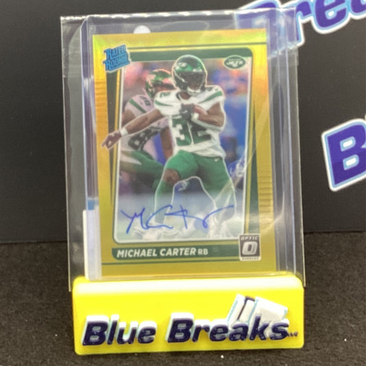 2021 Panini Donruss Optic Gold Michael Carter auto 05/10 RC #235 Jets