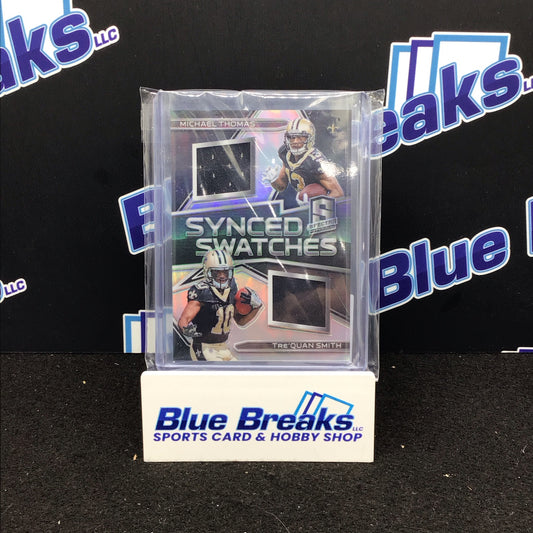 2018 Panini Spectra Synced Swatches Michael Thomas Tre'Quan Smith dual relic 38/99 #22 Saints