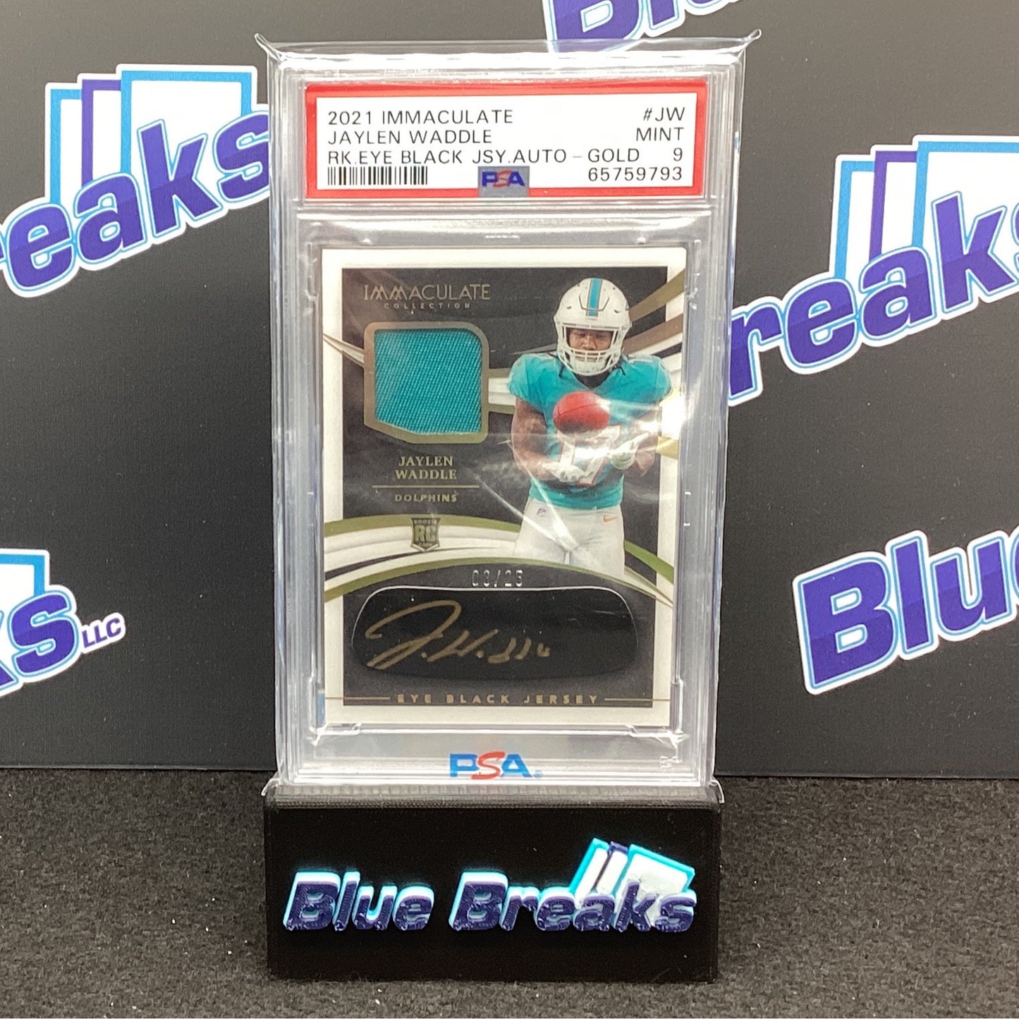 2021 Immaculate Eye Black Jersey Jaylen Waddle RC 08/25 #REB-JW Dolphins