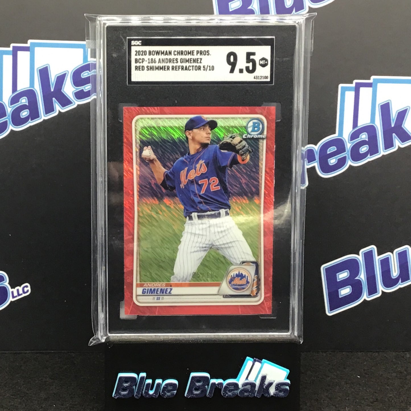 2020 Bowman Chrome Prospects Red Shimmer Refractor Andres Gimenez 05/10 #BCP-186 SGC 9.5