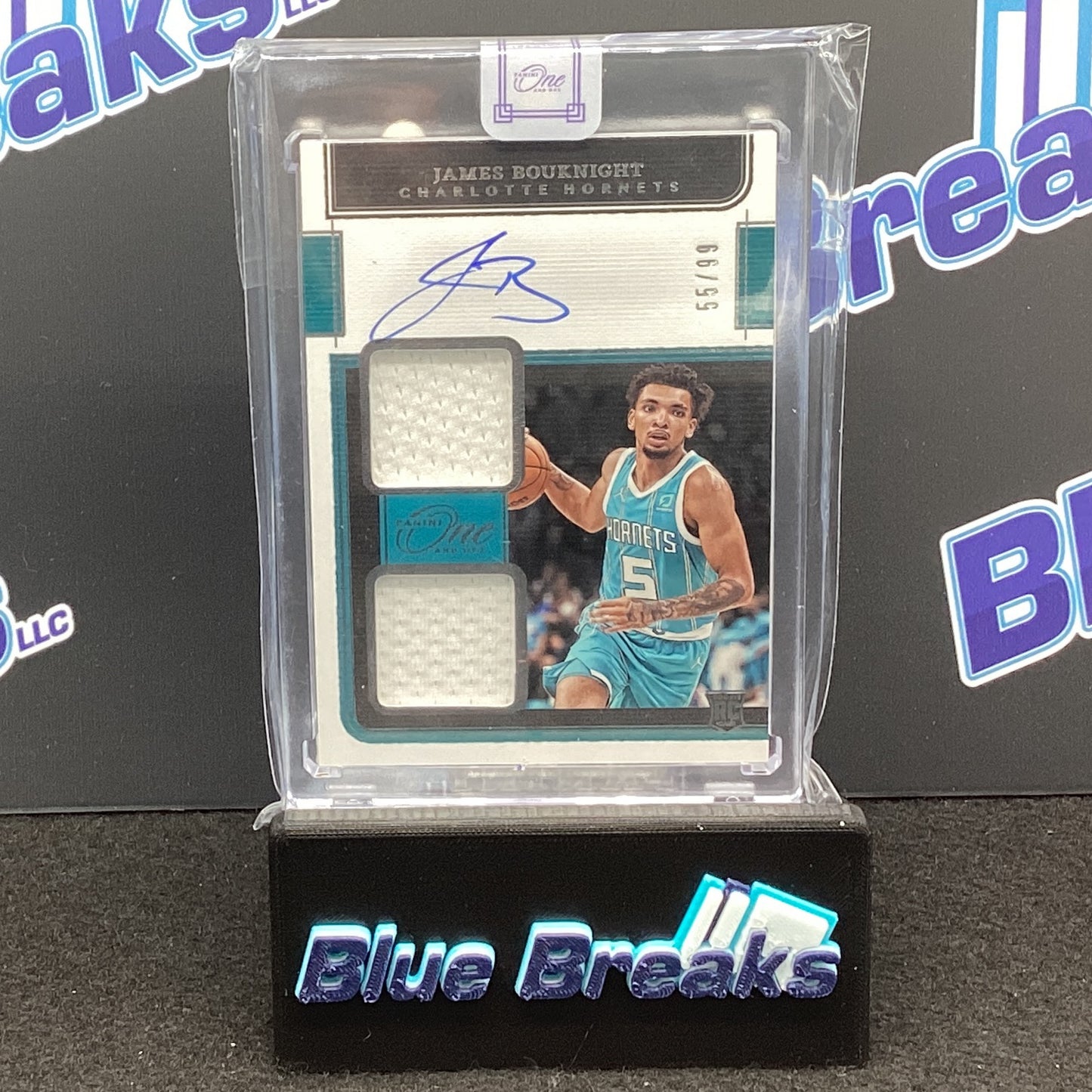 2021-22 Panini One and One James Bouknight dual relic auto 55/99 RC #RD-JBK Hornets