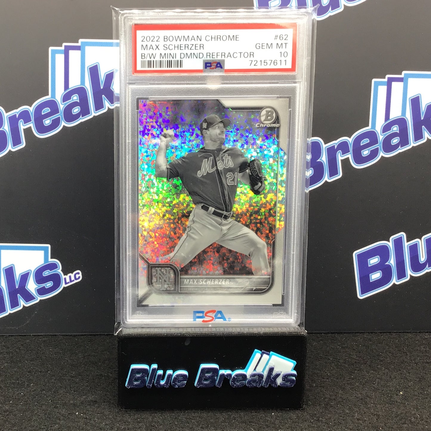 2022 Bowman Chrome - Max Scherzer - Black & White - Mini Diamond Refractor - PSA 10 - 014/199 - New York Mets