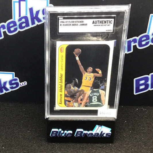 1986 Fleer Kareem Abdul-Jabbar Sticker #1 SGC Authentic Lakers