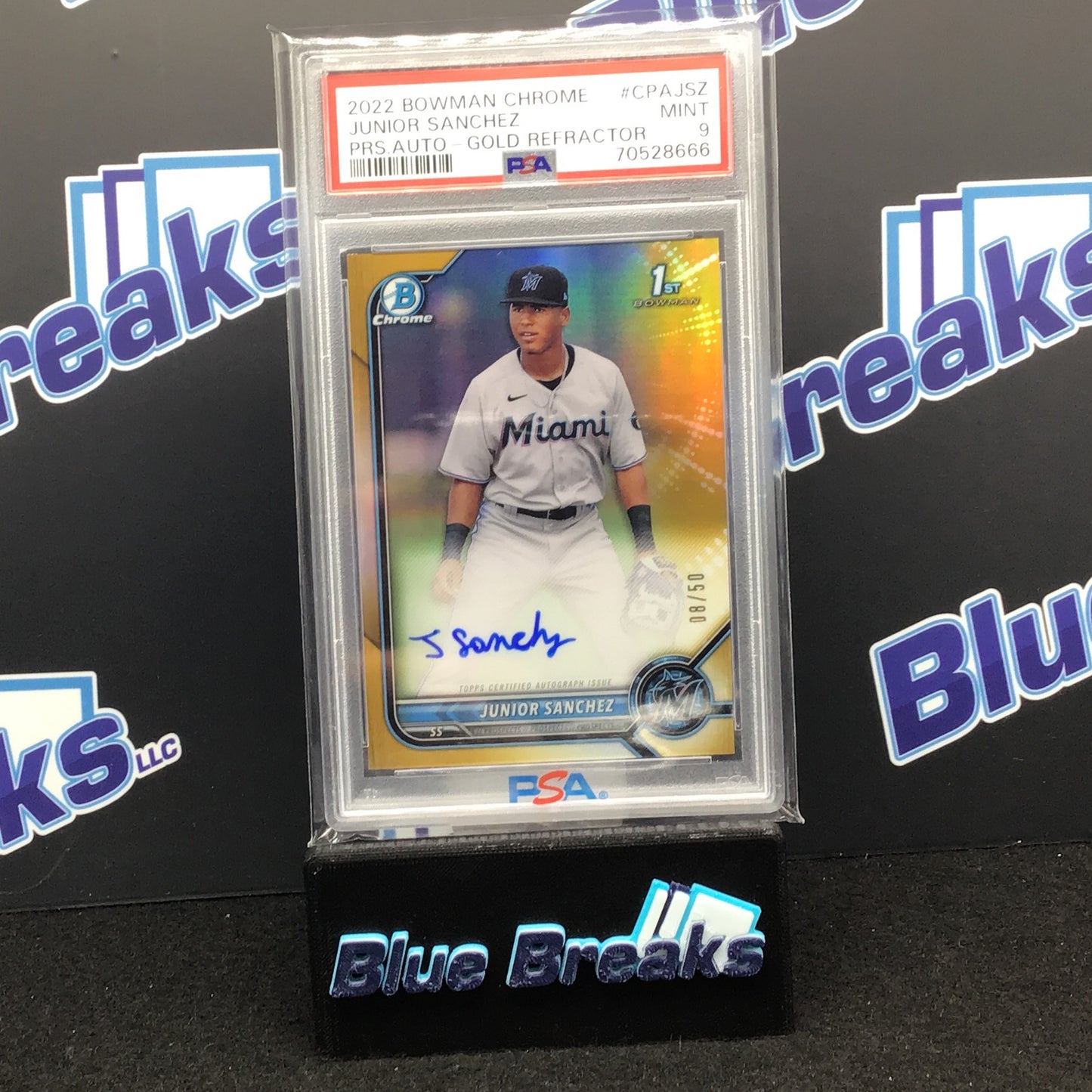2022 Bowman Chrome - Junior Sanchez - Auto Gold Refractor - 08/50 - PSA 9 - Miami Marlins