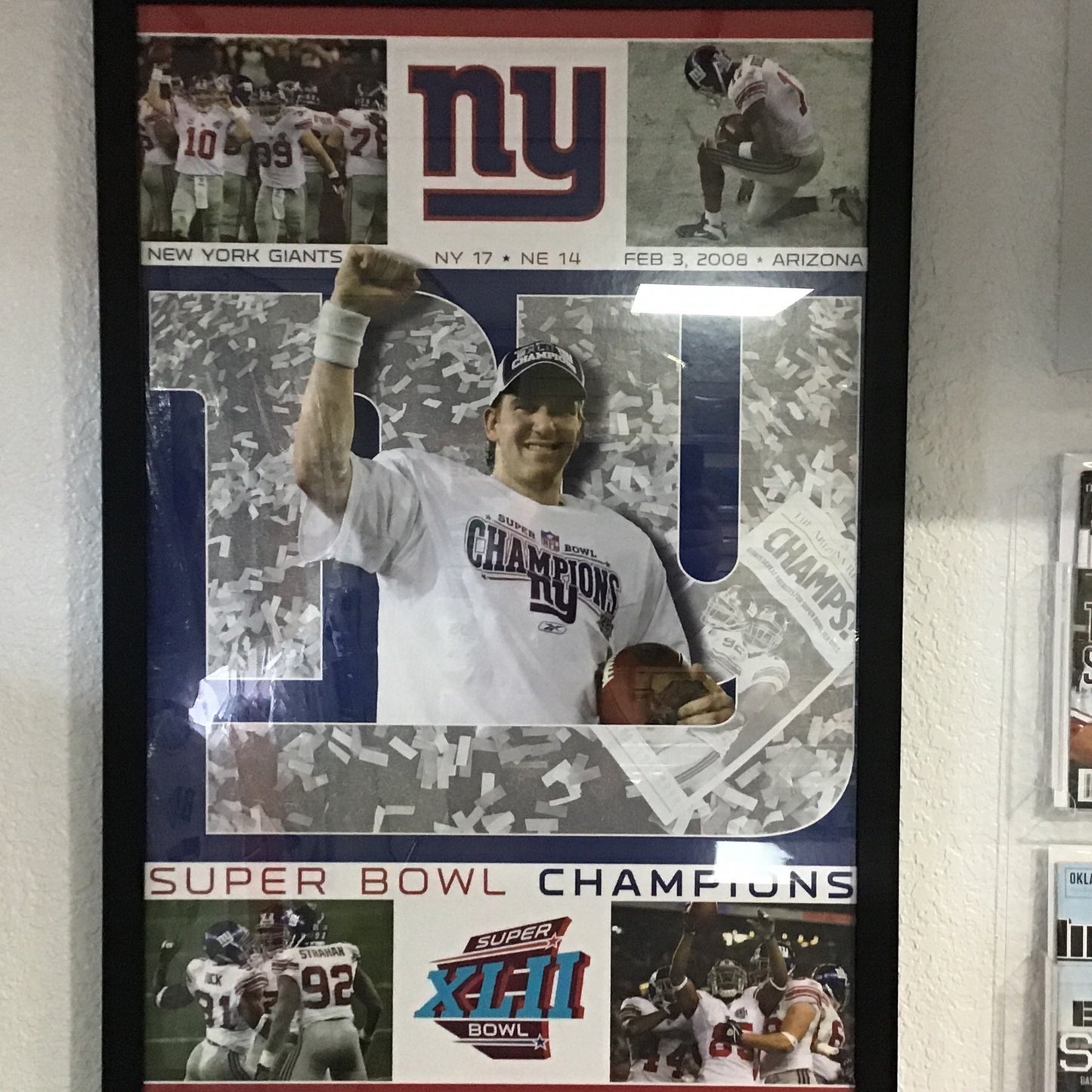 2008 Champions NFL Super Bowl XLII New York Giants Poster Framed