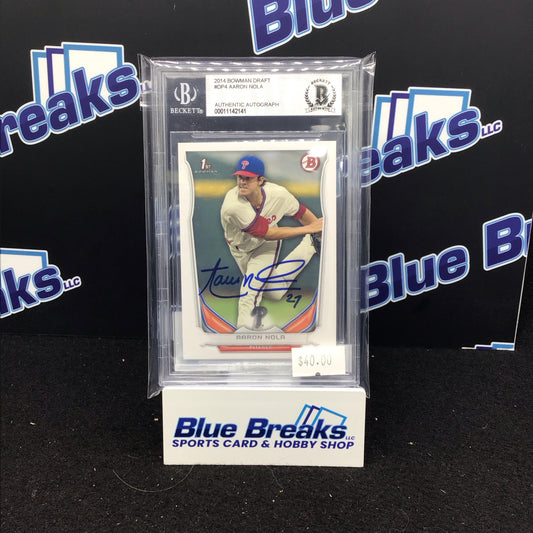 2014 Bowman Draft 1st Bowman Aaron Nola auto #DP4 BGS authentic Phillies