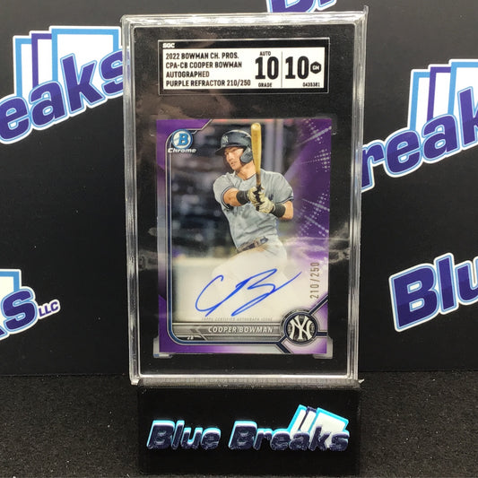 2022 Bowman Chrome Prospect - Purple Refractor - Cooper Bowman - auto - 210/250 - #CPA-CB - SGC 10 10 - baseball - Yankees