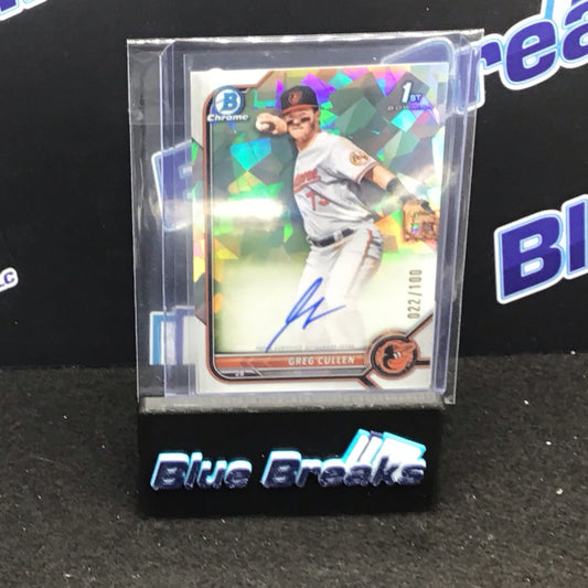 2022 Bowman Chrome 1st Bowman cracked ice Greg Cullen auto 022/100 #CPA-GC Orioles