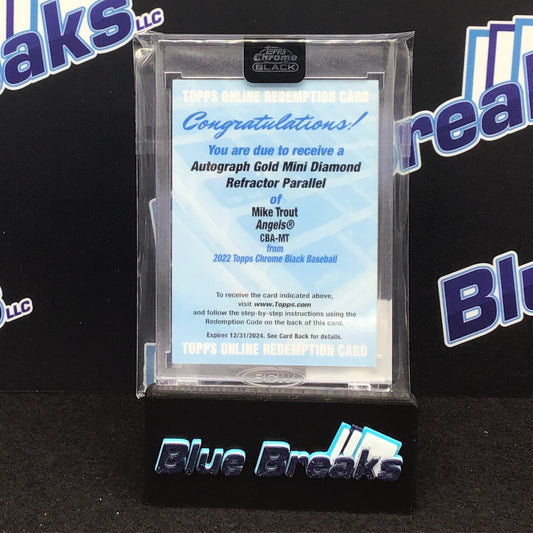 2022 Topps Chrome Black Gold Mini Diamond Refractor Mike Trout auto Redemption #CBA-MT Angels