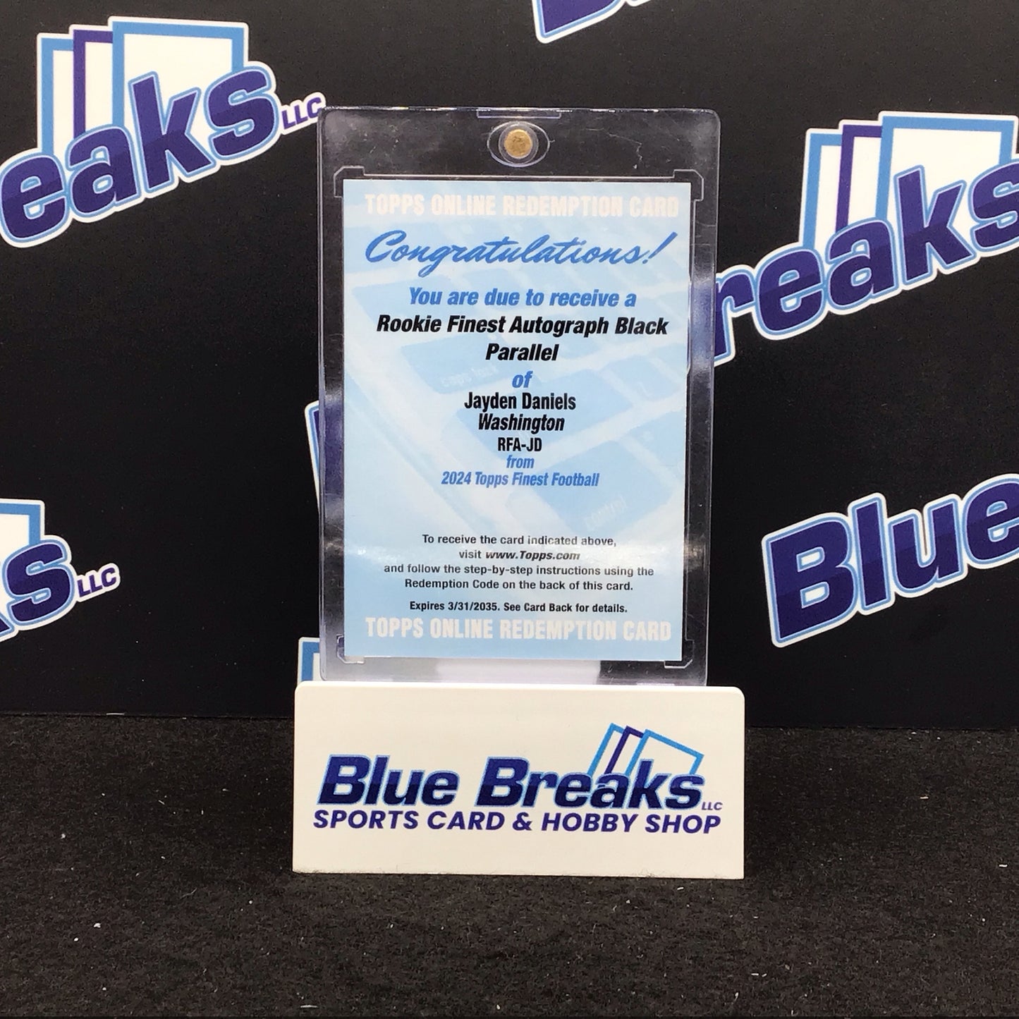 2024 Topps Finest Rookie Finest black parallel Jayden Daniels auto redemption #RFA-JD Commanders