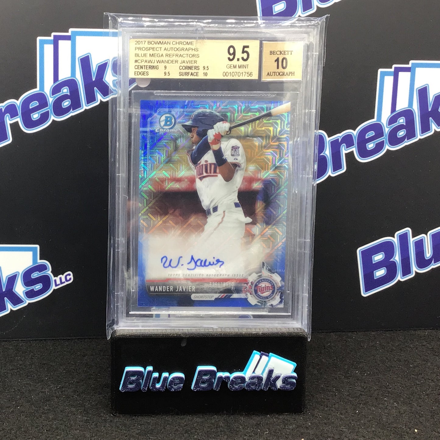 2017 Bowman Chrome - Wander Javier - Blue Mega Refractors - Prospect Autographs - CPA-WJ - 66/150 - Minnesota Twins