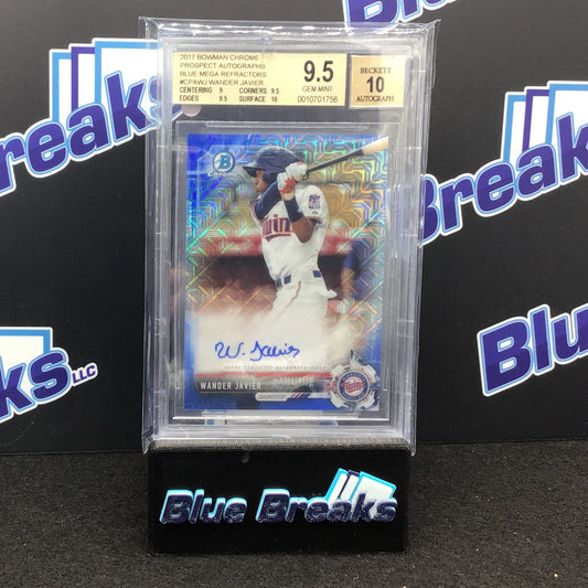 2017 Bowman Chrome - Wander Javier - Blue Mega Refractors - Prospect Autographs - CPA-WJ - 66/150 - Minnesota Twins