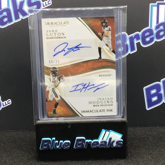 2020 Panini Immaculate Collection Collegiate Immaculate Ink Jake Luton Isaiah Hodgins 08/25 #96