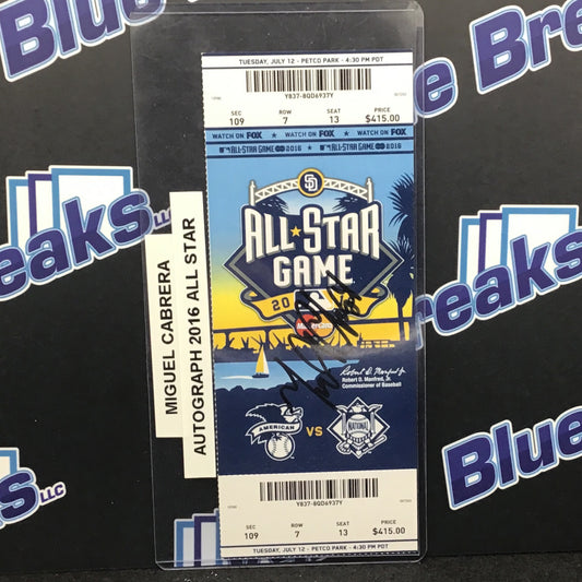 2016 All Star Game Ticket Miguel Cabrera auto Tigers