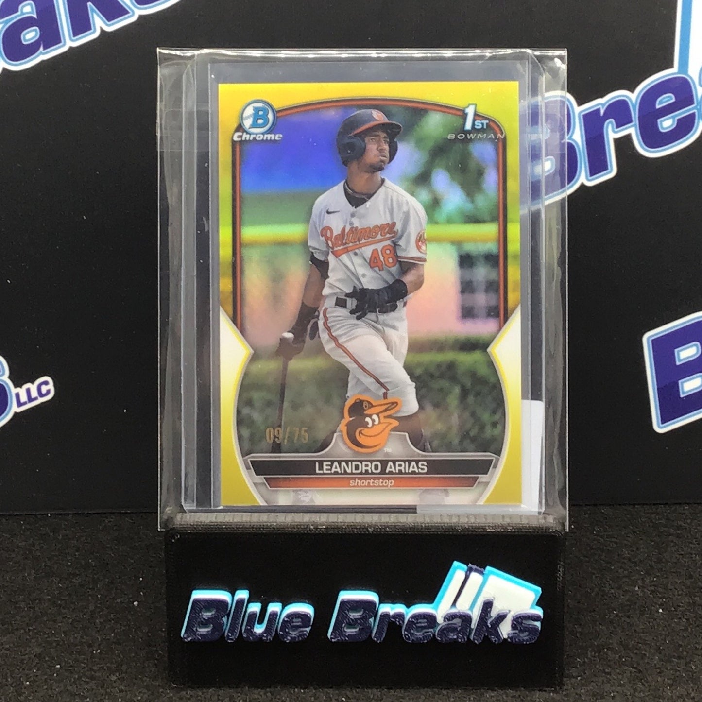 2023 Bowman Chrome Yellow Referactor Leandro Arias 09/75 #BCP-84 Orioles