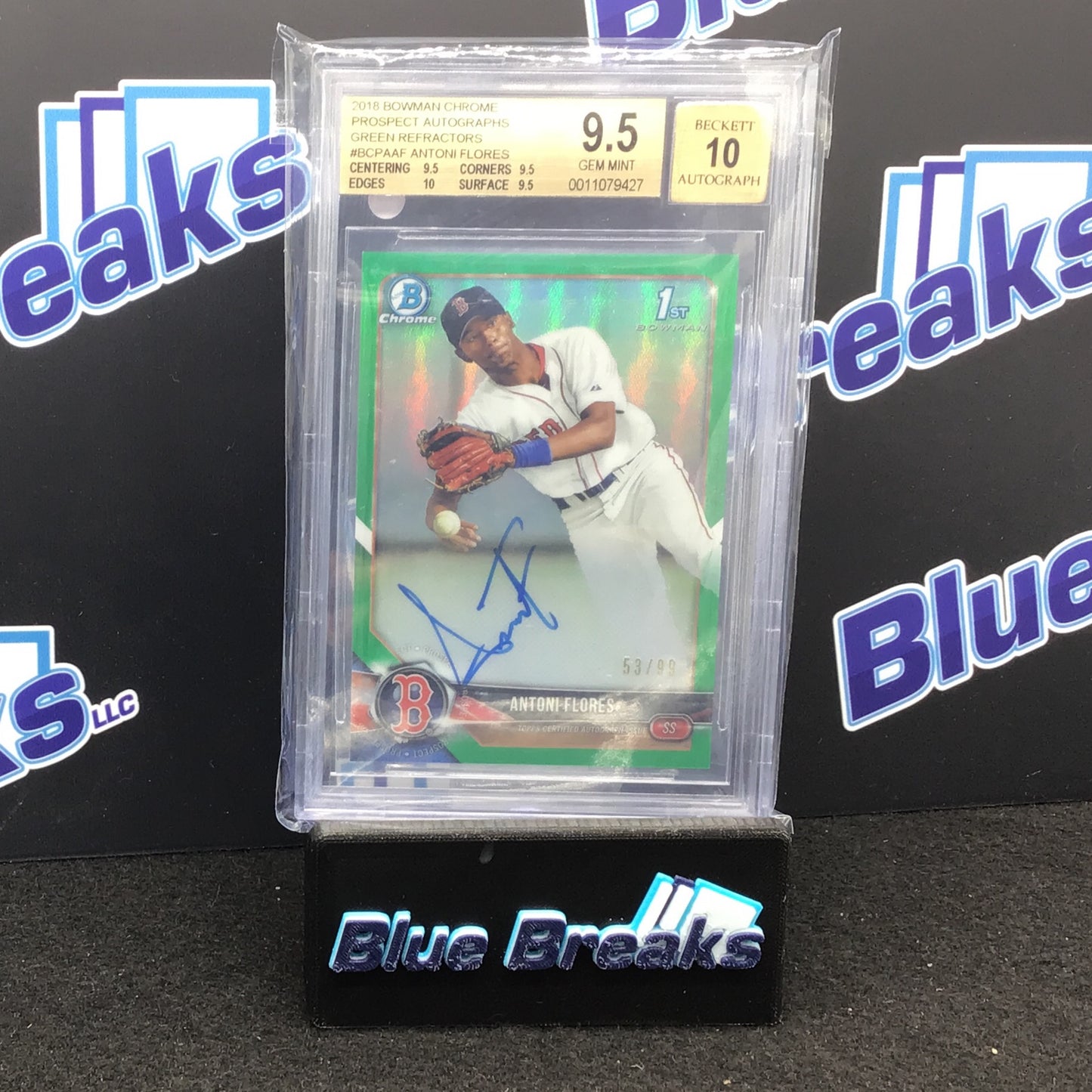 2018 Bowman Chrome - Antoni Flores - Prospect Autographs - Green refractors - BCPA-AF - 53/99 - BGS 9.5