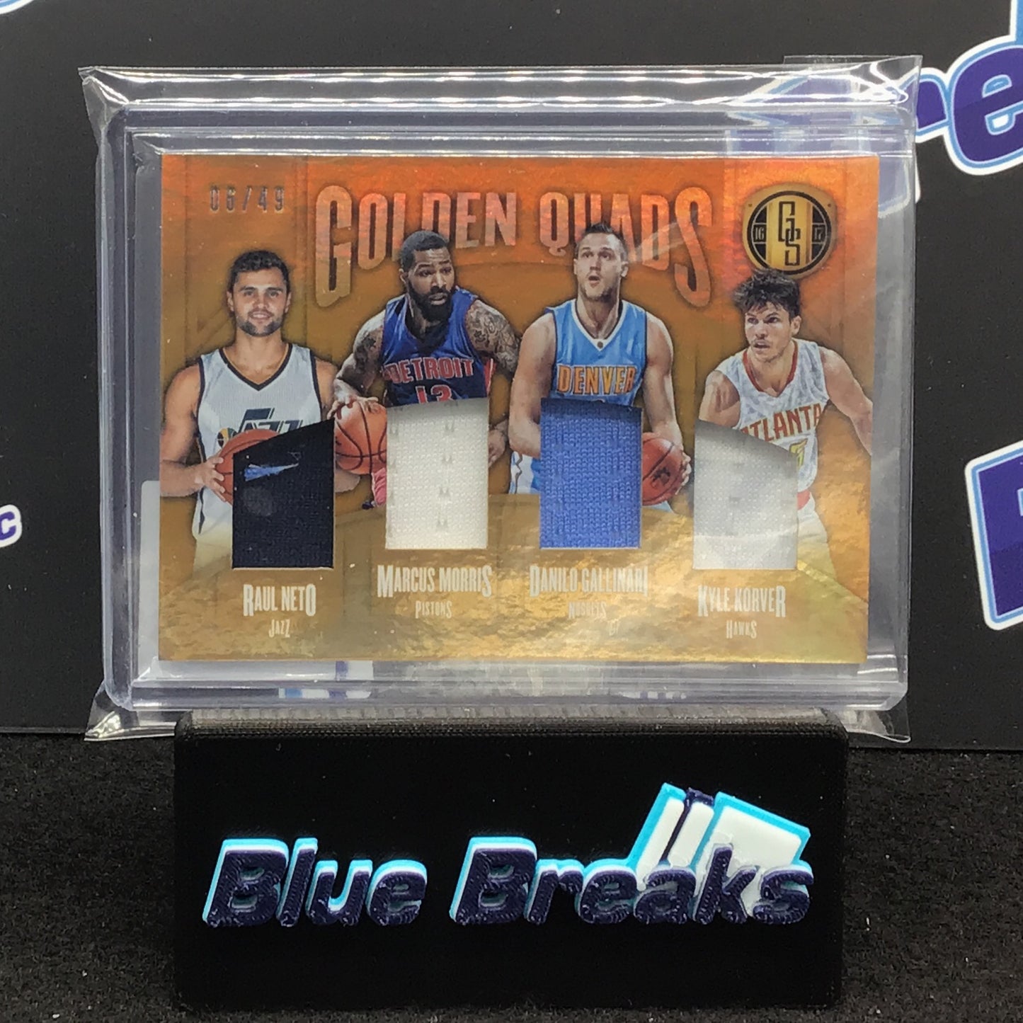 2016-17 Panini Gold Standard Golden Quads Neto Morris Gallinari Korver quad relic 06/49 #22 Jazz Pistons Nuggests Hawks