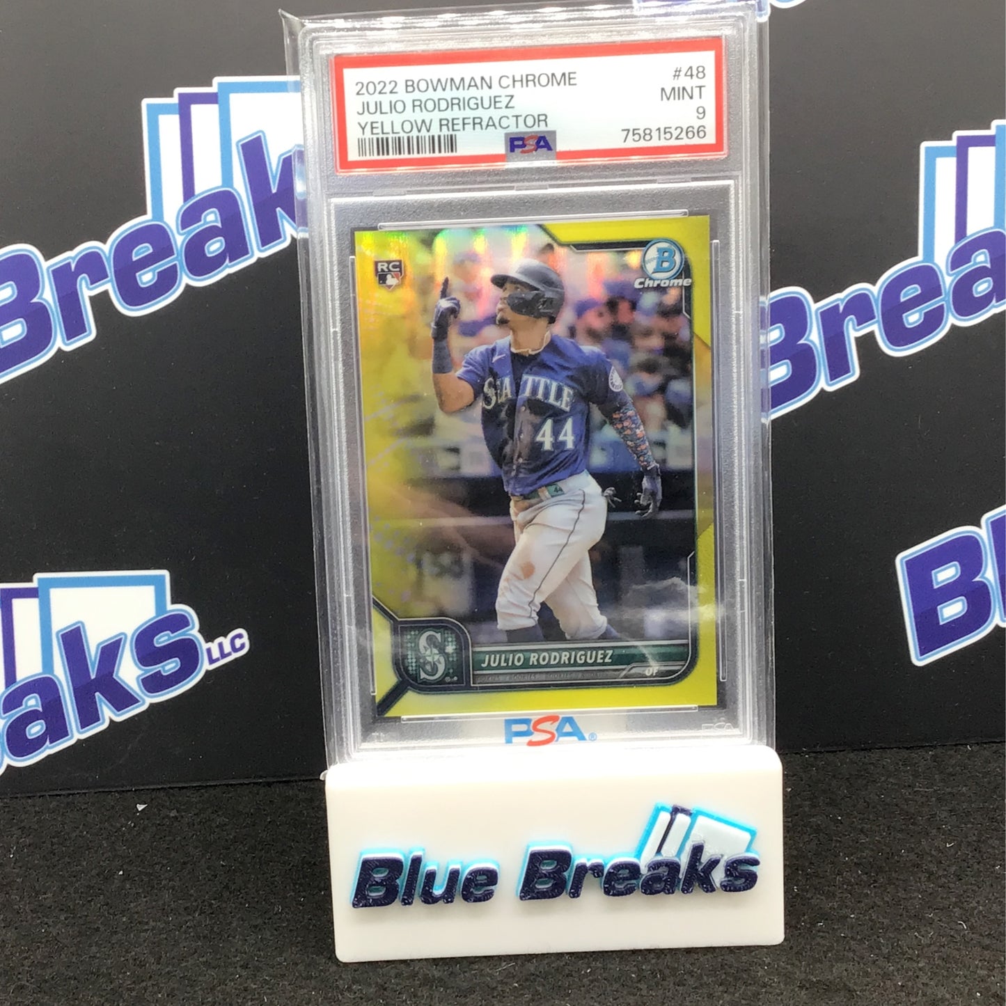 2022 Bowman Chrome - Julio Rodriguez - Yellow Refractor - #48 - PSA 9 - Seattle Mariners - 37/75
