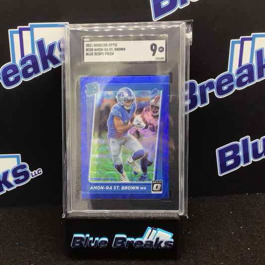 2021 Panini Donruss Optic Blue Scope Prizm Amon-Ra St. Brown #228 SGC 9 Lions