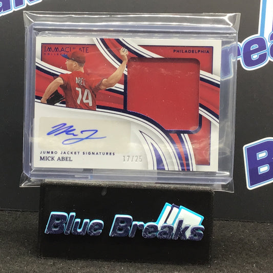 2023 Panini Immaculate Mick Abel Jumbo Jacket Signatures Mick Abel 17/25 #JJS-MA Phillies