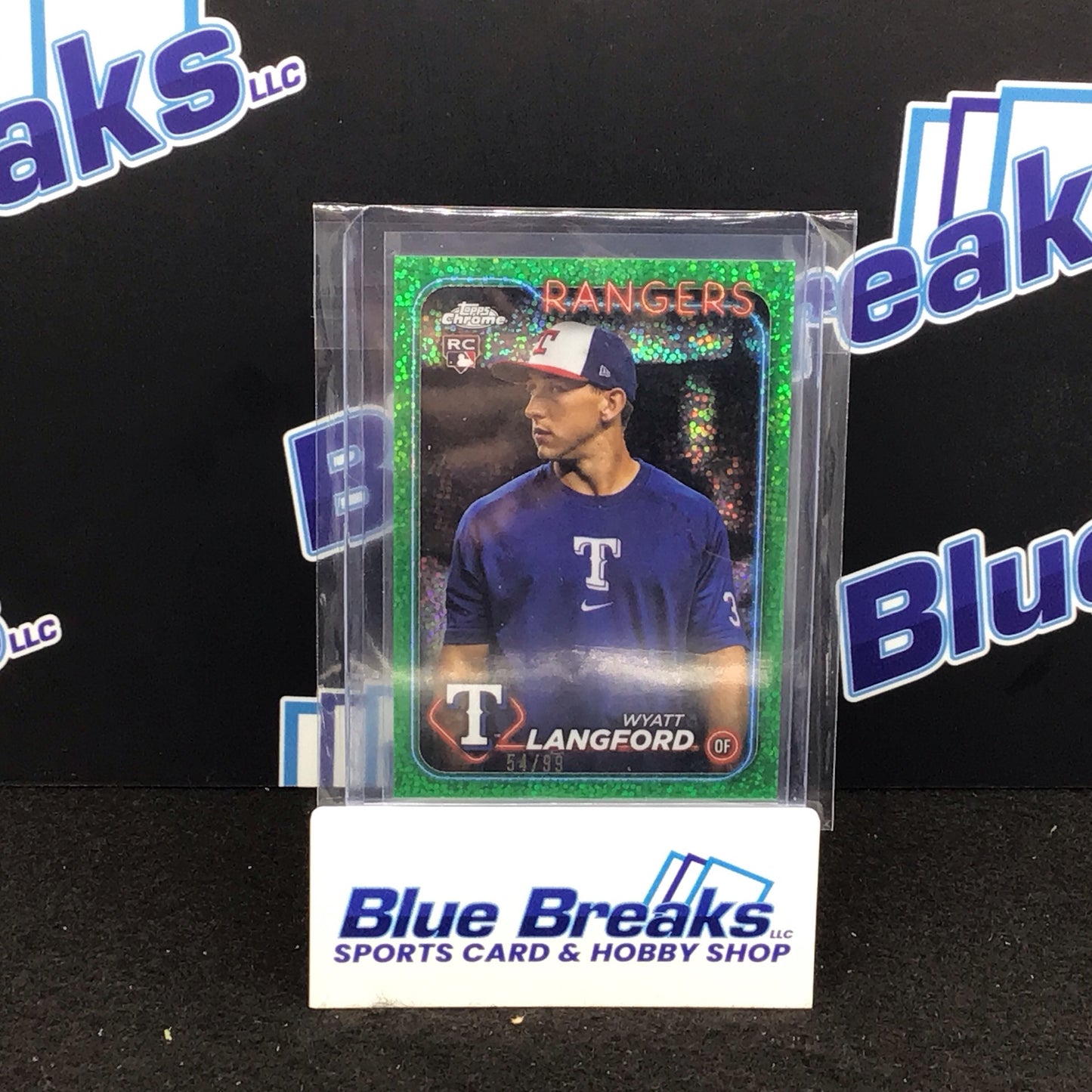 2024 Topps Chrome green speckle Wyatt Langford 54/99 RC #122 Rangers