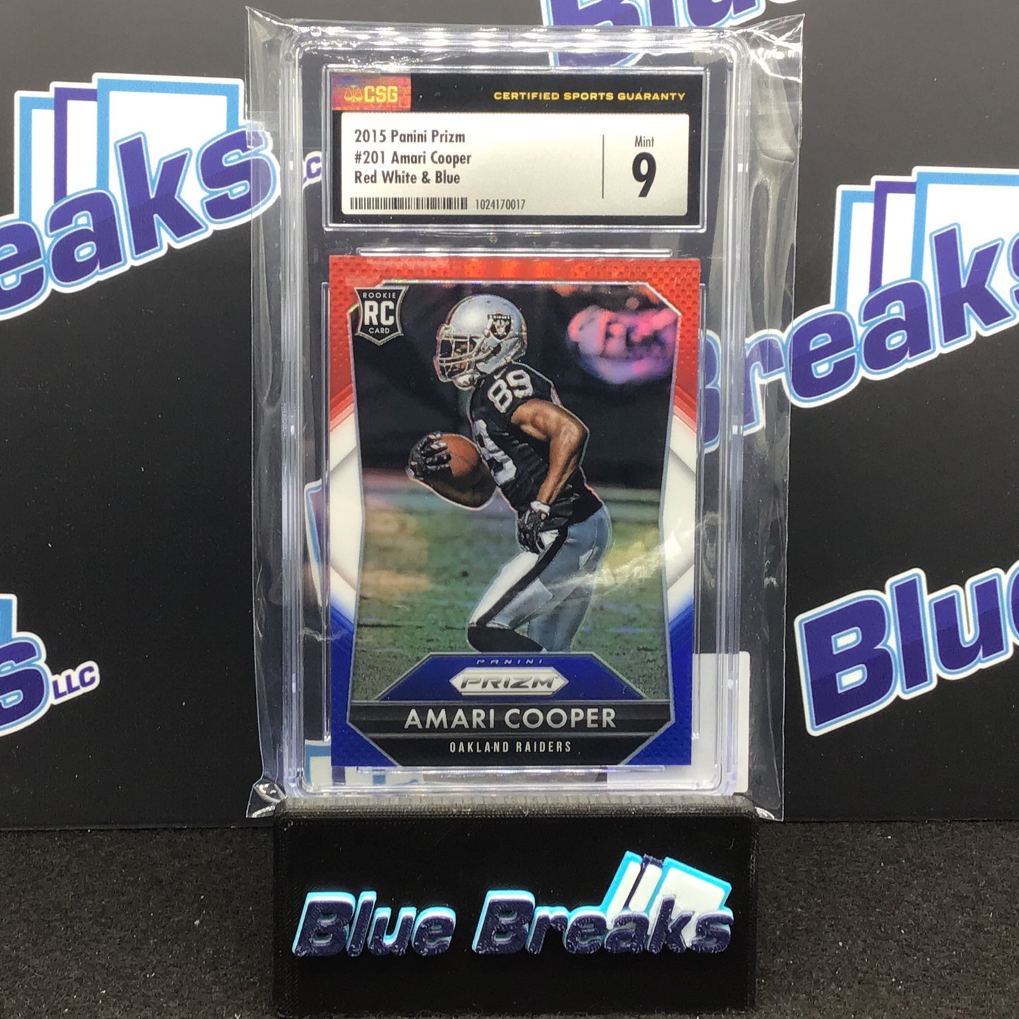 2015 Panini Prizm Red White Blue Amari Cooper #201 CSG 9 Raiders