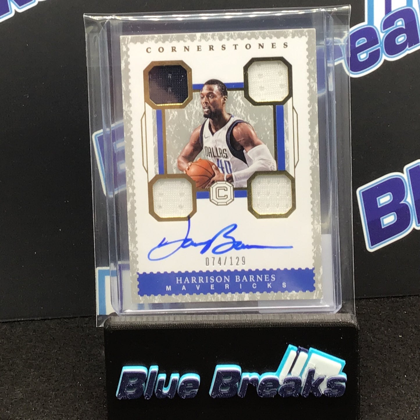 2017-18 Panini Cornerstones Harrison Barnes quad relic auto 074/129 #C-HBN Mavericks