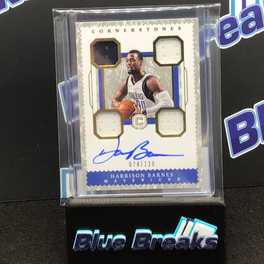 2017-18 Panini Cornerstones Harrison Barnes quad relic auto 074/129 #C-HBN Mavericks