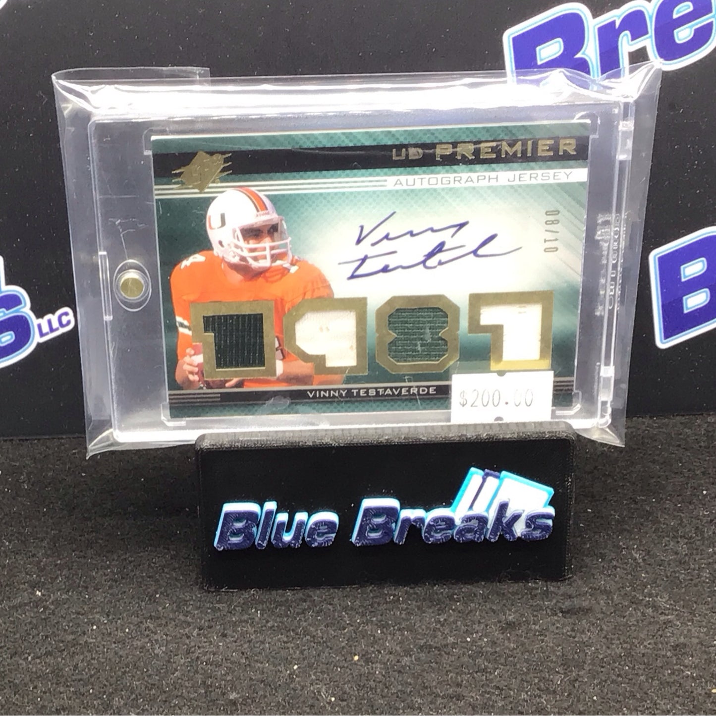 2013 Upper Deck SPX Premier Vinny Testaverde autograph jersey 08/10 #34 Hurricanes