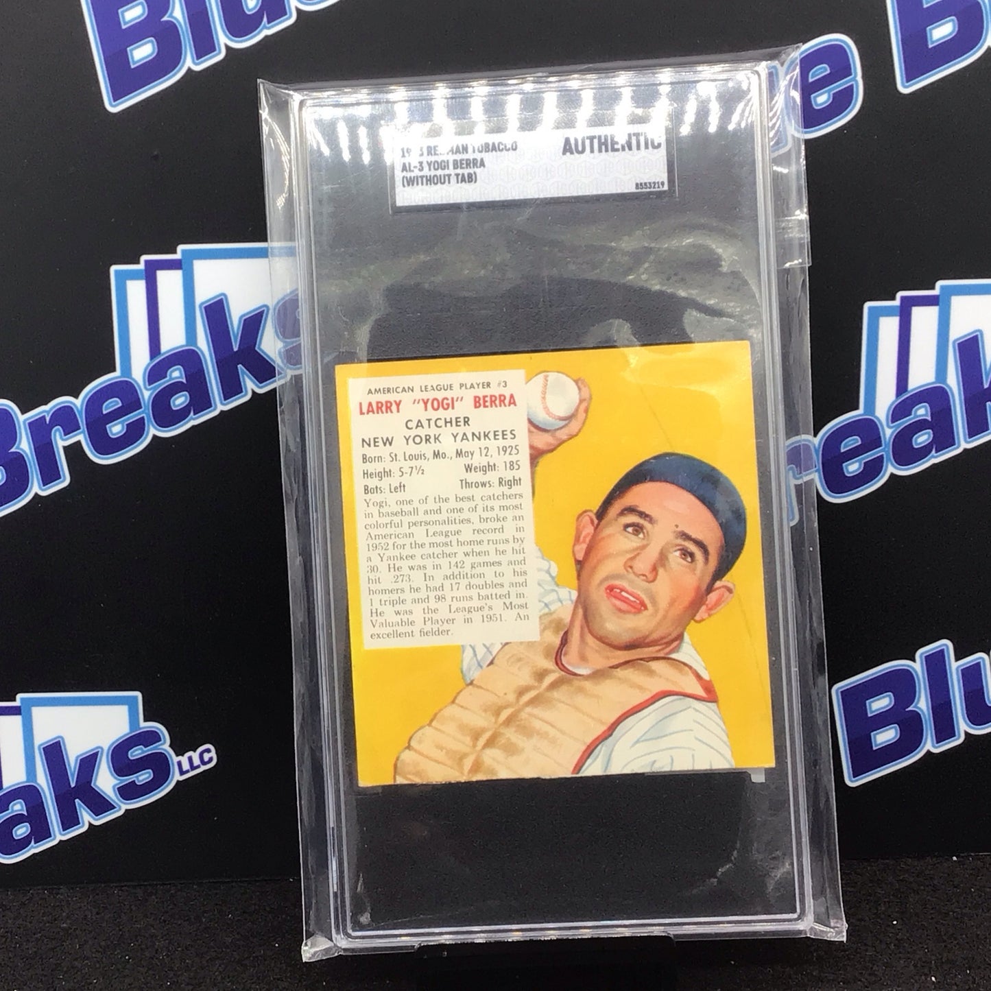 1953 Redman Tabacco Yogi Berra (without tab) #AL-3 SGC Authentic