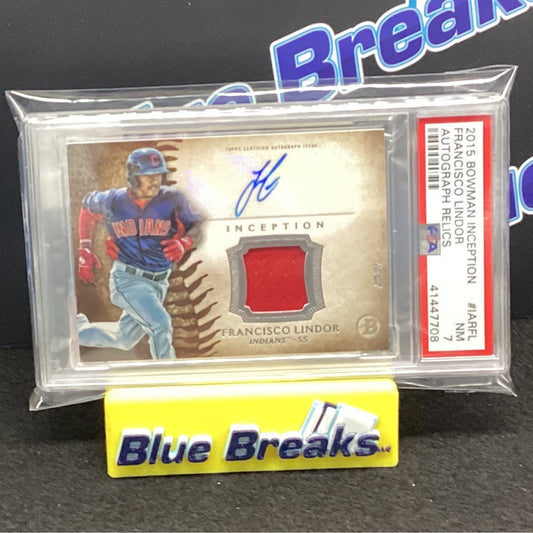2015 Bowman Inception Francisco Lindor Autograph Relics PSA 7