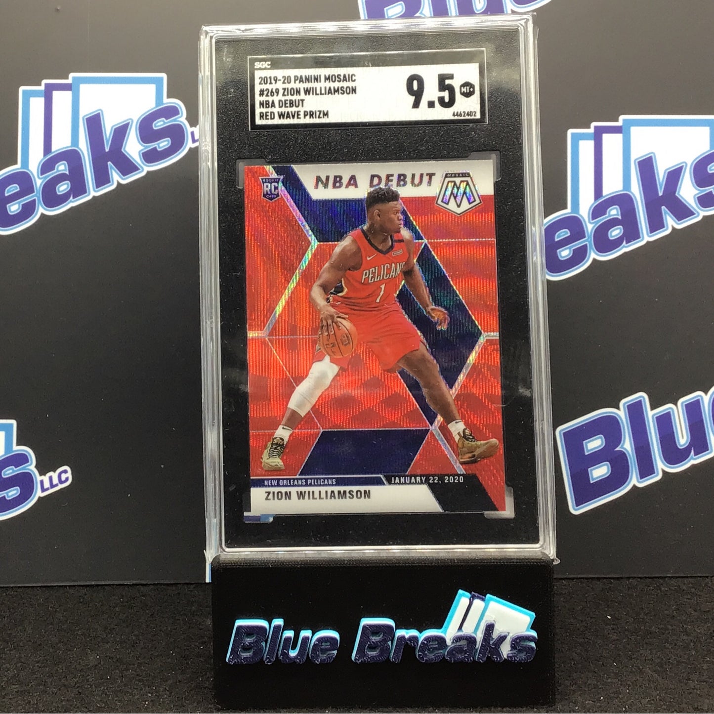 2019-20 Panini Mosaic Red Wave Prizm NBA Debut Zion Williamson RC #269 SGC 9.5 Pelicans