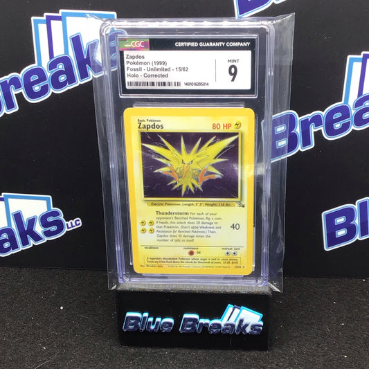1999 Pokémon Zapados Holo Corrected Fossil Unlimited 15/62 CGC 9