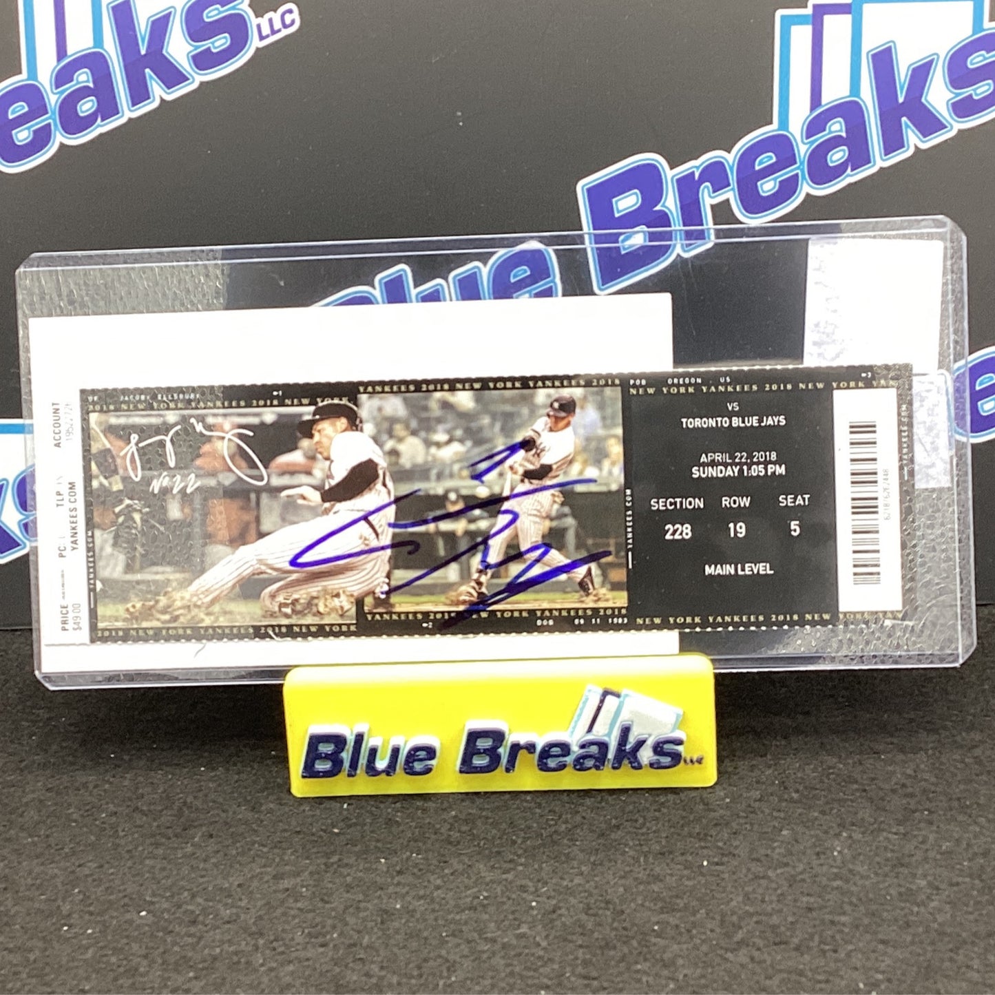 2018 New York Yankees Ticket Gleyber Torres auto JSA certified AG05020