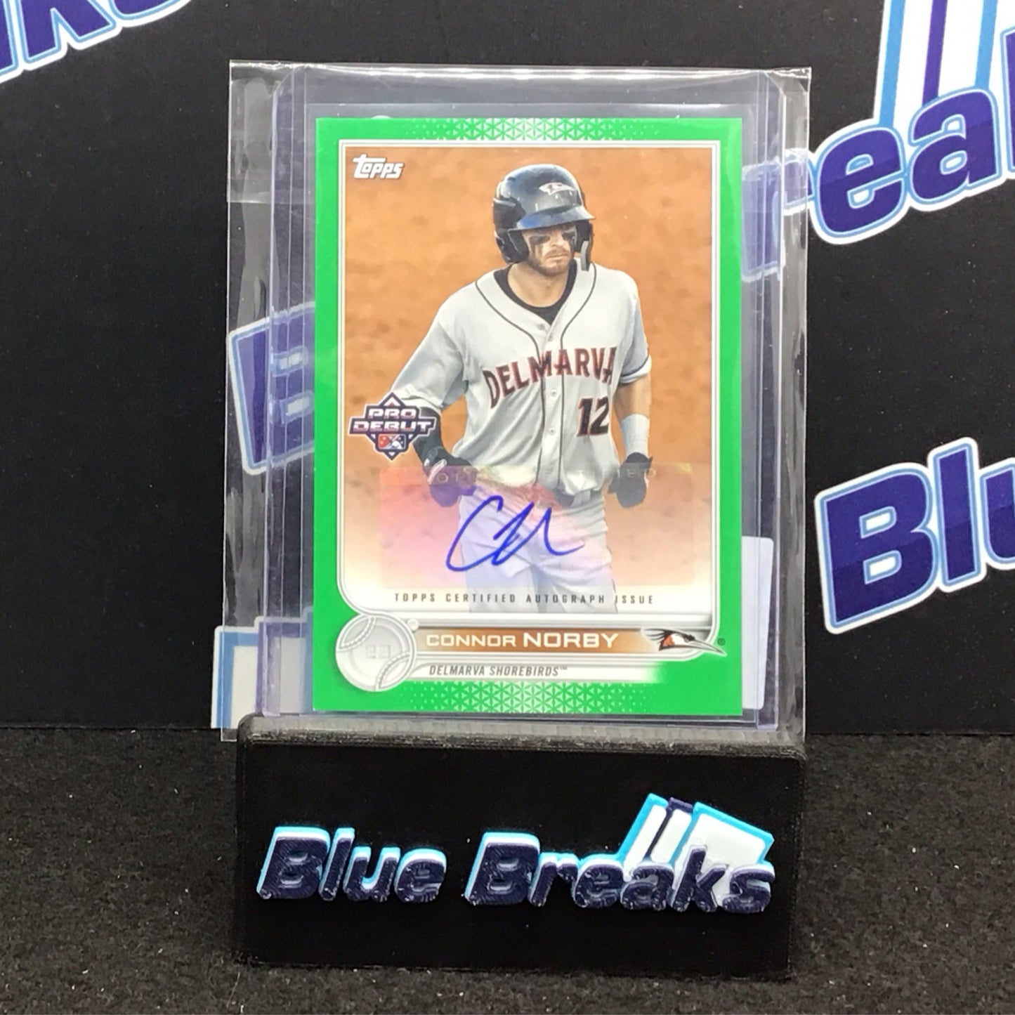 2022 Topps Pro Debut Green Auto Connor Norby 76/99 #PD-9 - Delmarva Shorebirds - Baltimore Orioles