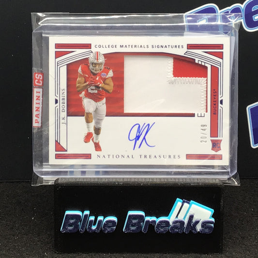 2020 Panini National Treasures College Materials Signatures JK Dobbins 20/49 #112 Ohio State